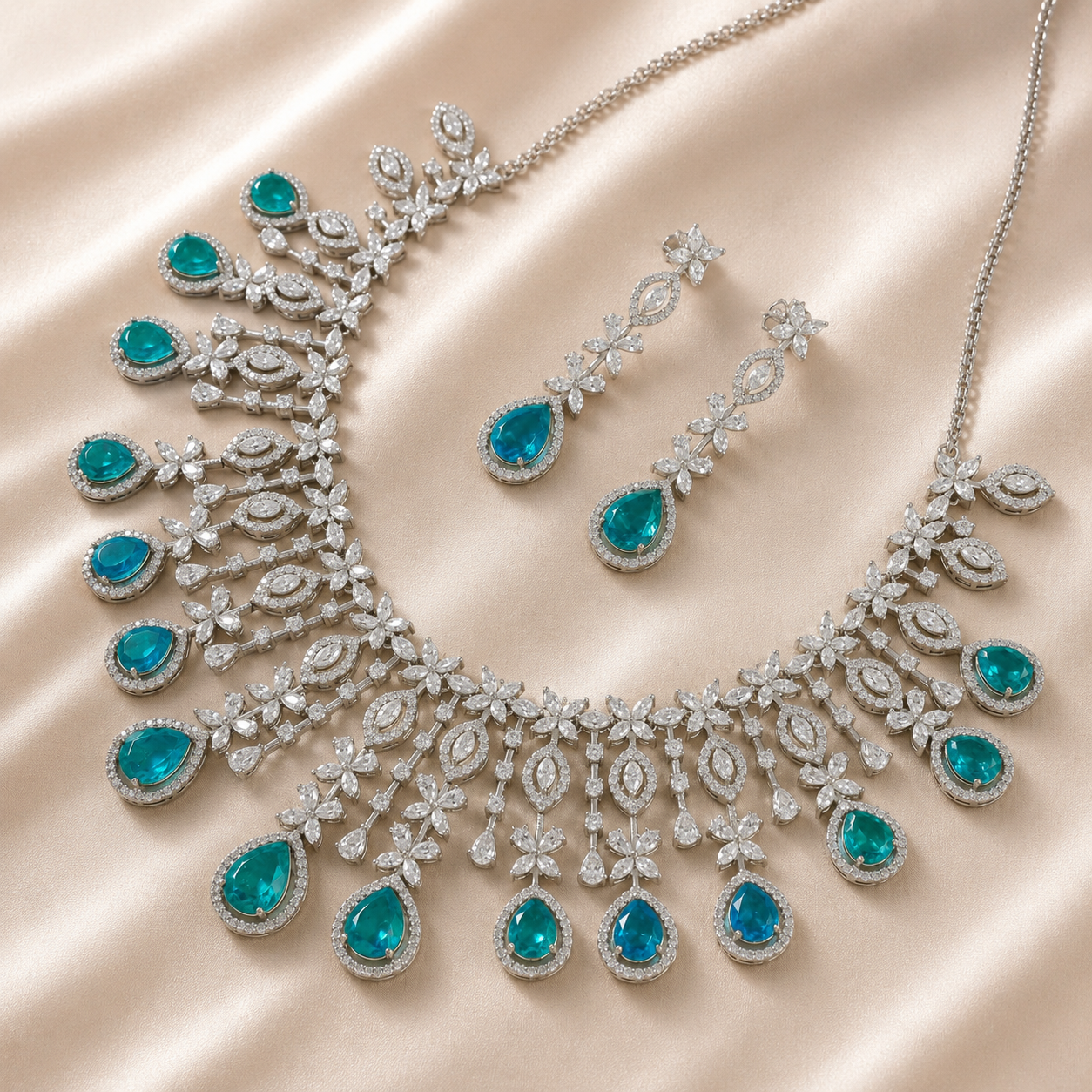 Aaranya Turquoise Emerald Glow Necklace Set