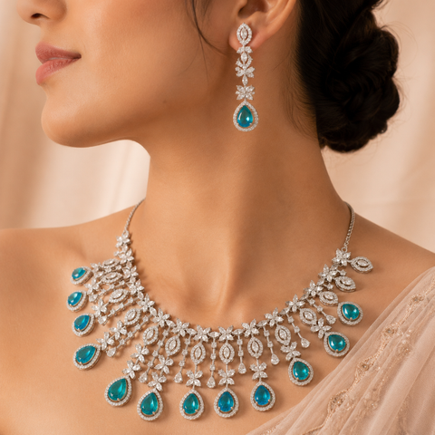 Aaranya Turquoise Emerald Glow Necklace Set