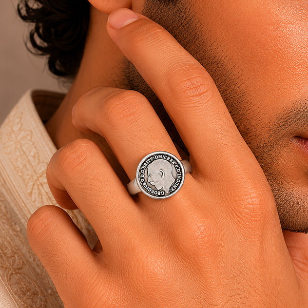 Georgive Coin Statement Silver Ring For Him