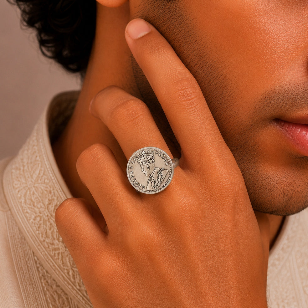 Samar Antique King Coin Silver Ring For Him