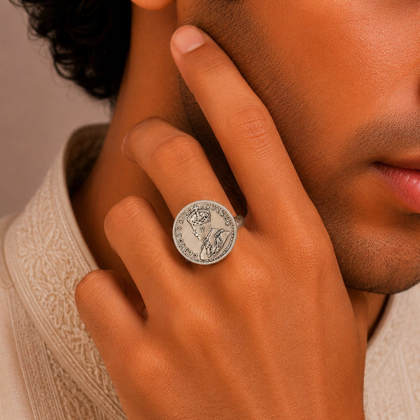 Samar Antique King Coin Silver Ring For Him