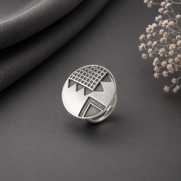 Nisha Abstract Geo Disc Silver Ring
