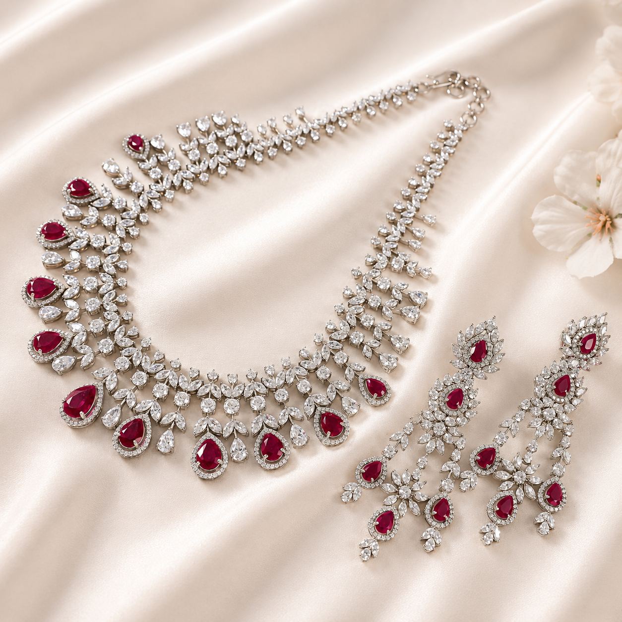 Ruhani Ruby Red Divine Necklace Set