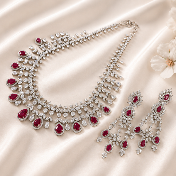 Ruhani Ruby Red Divine Silver Necklace Set