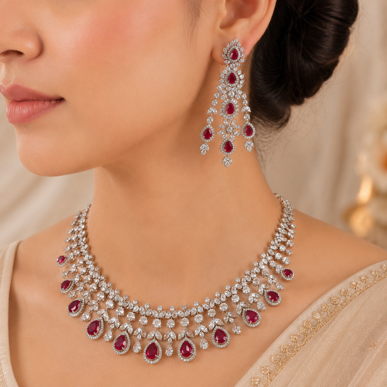 Ruhani Ruby Red Divine Necklace Set