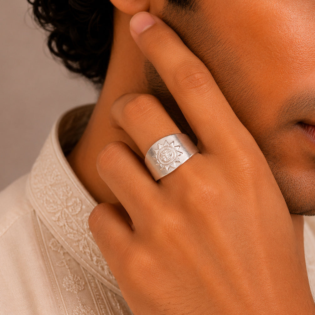 Anvay Divine Sun Glow Silver Ring For Him
