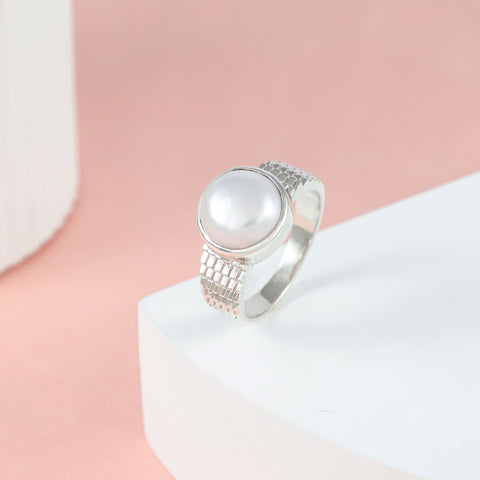Prayan Pearl Crown Silver Ring For Him