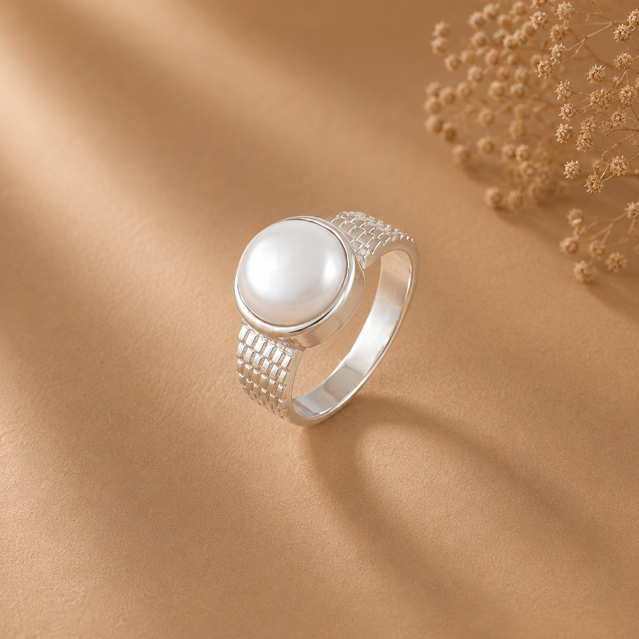 Prayan Pearl Crown Silver Ring For Him