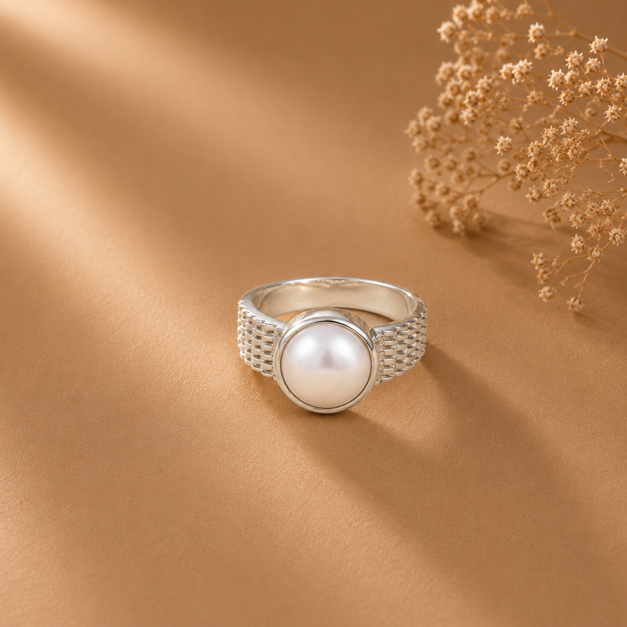 Prayan Pearl Crown Silver Ring For Him