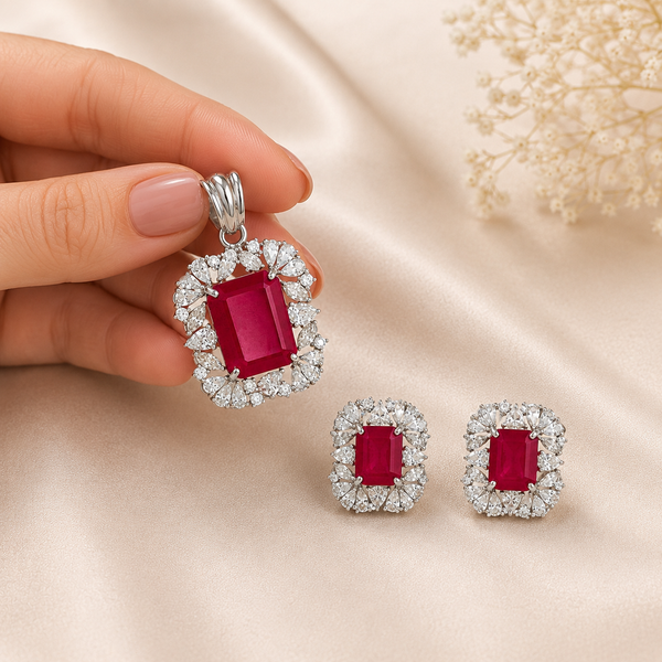 Nidhi Pendant Set With Striking Ruby-Red