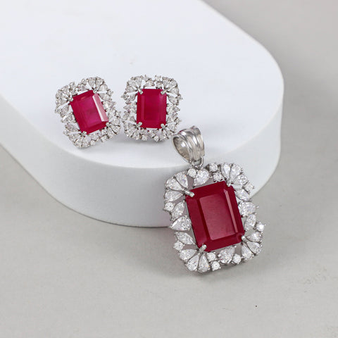 Nidhi Pendant Set With Striking Ruby-Red