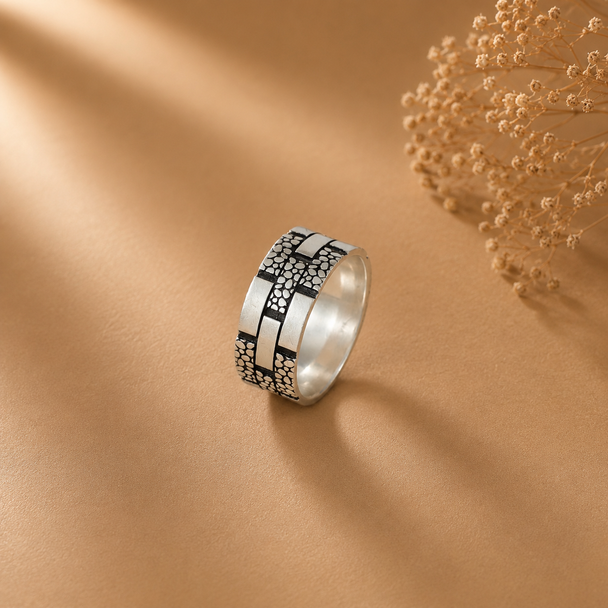 Unique Patterned Finish Silver Ring For Him