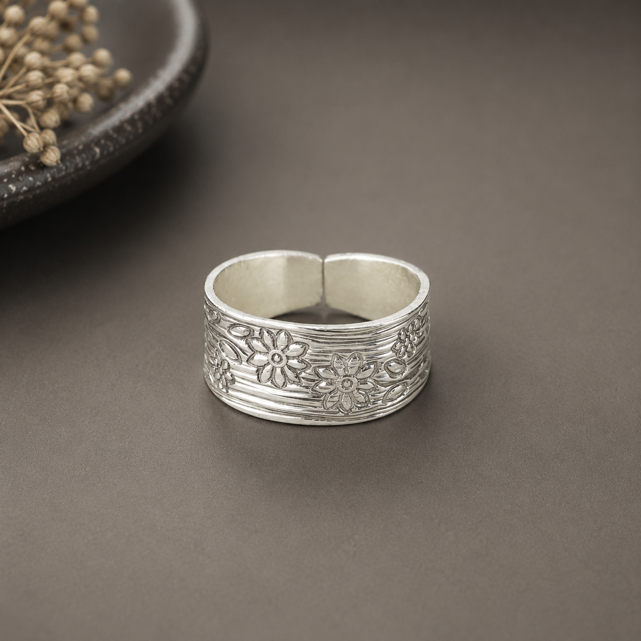 Jyoti Floral Elegance Silver Band
