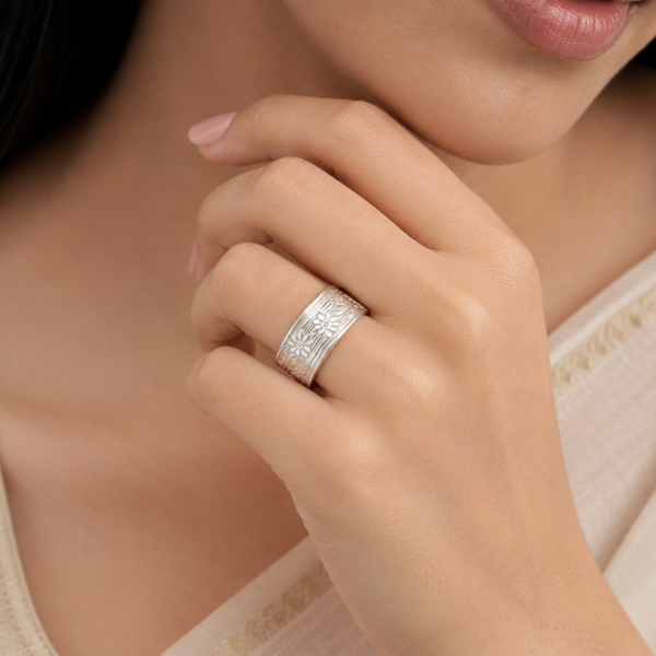 Jyoti Floral Elegance Silver Band