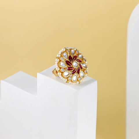 Meera Floral Pearl Silver Ring