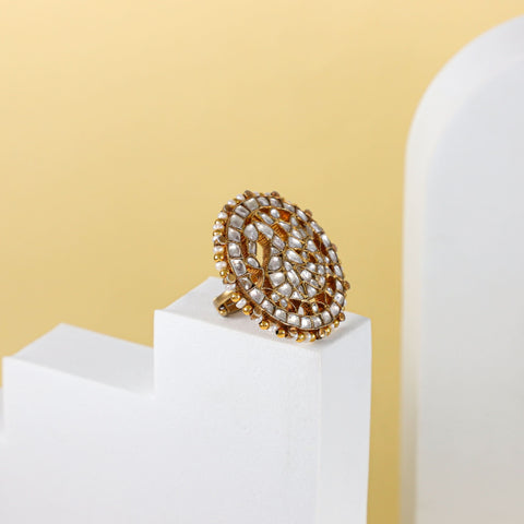 Meher Antique Kundan Silver Ring