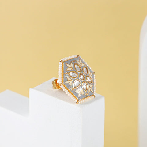 Sophia Kundan Floral Silver Ring