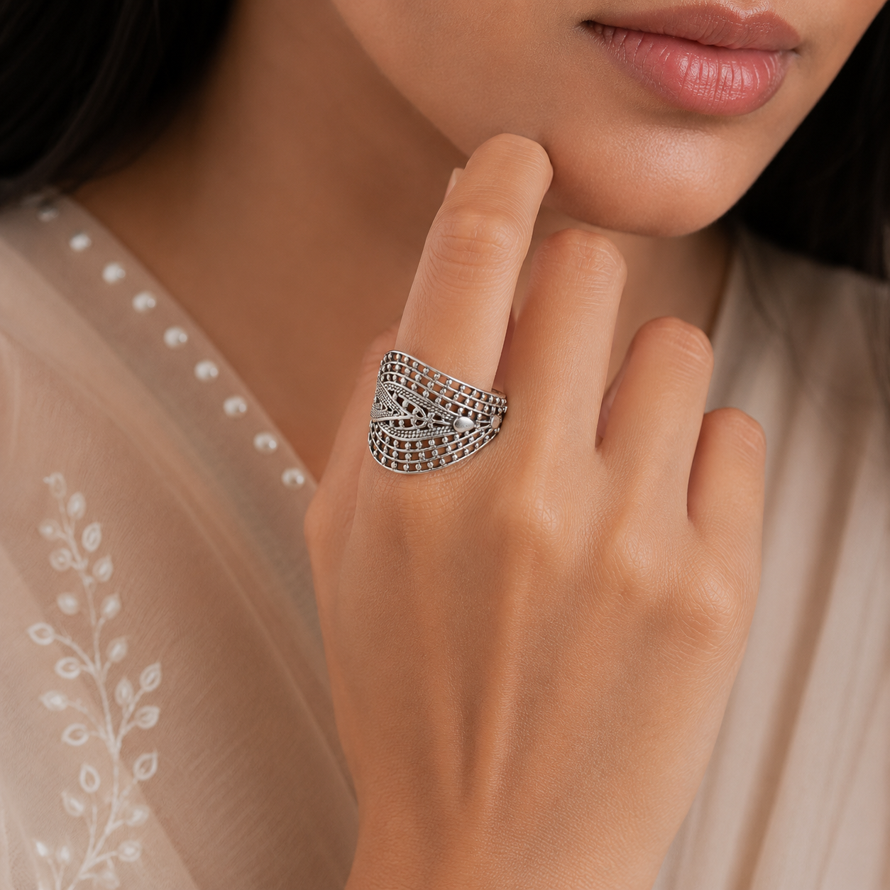 Nitya Elegant Intricate Pattern Silver Ring