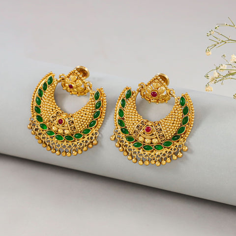 Jiya Green Color Rajwadi Silver Earrings