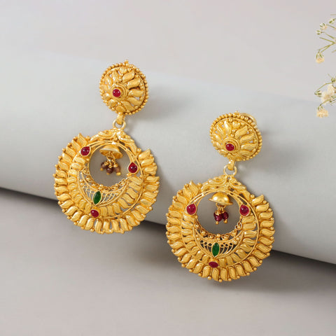 Lakshmi Red & Green Stone Silver Earrings