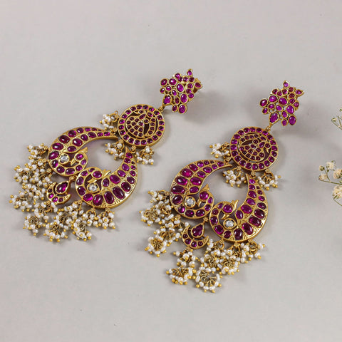 Devanshi Maroon  White Pearl Silver Earrings