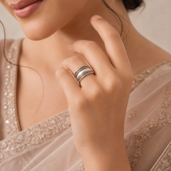 Vanya Ethnic Groove Silver Ring