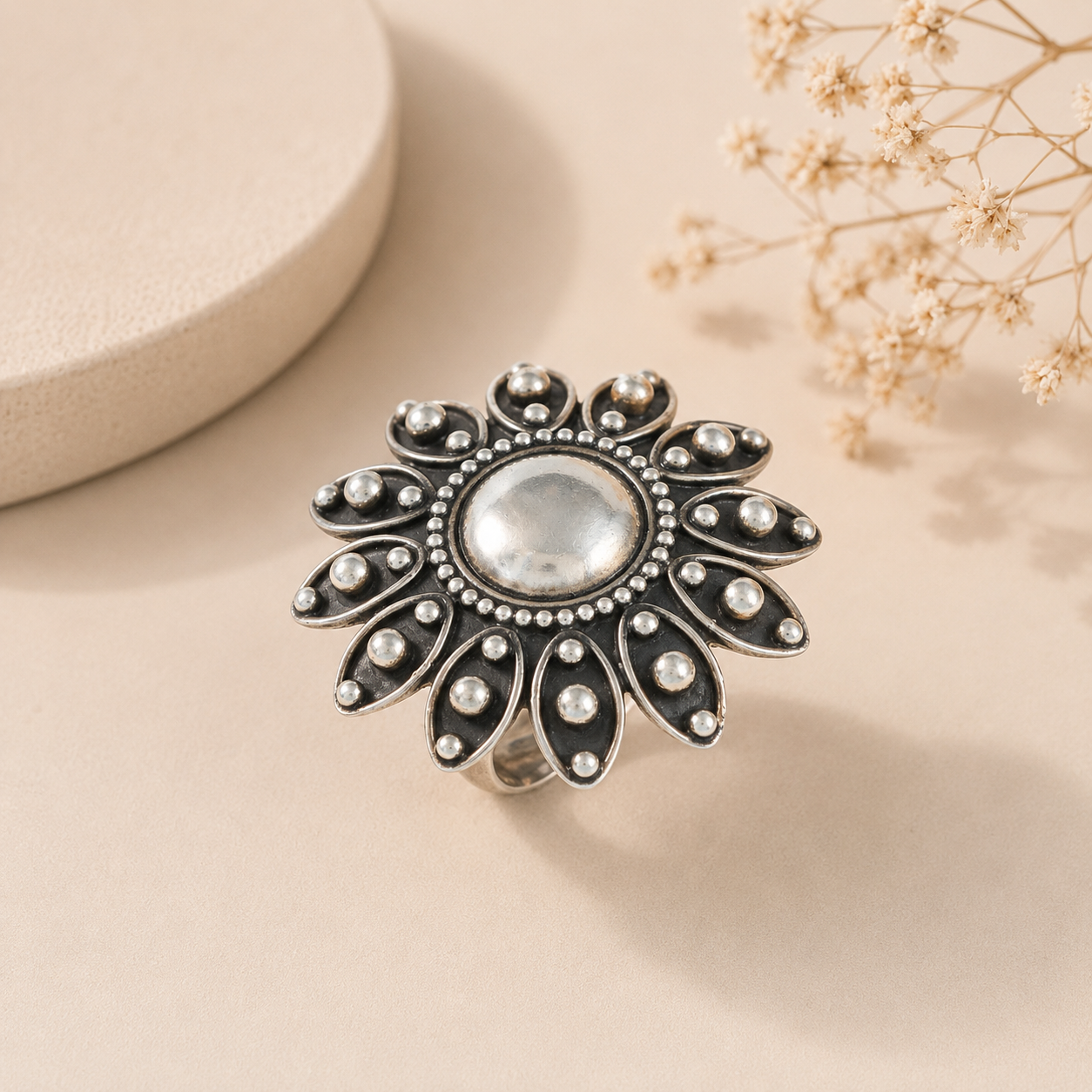 Eshita Sunflower Silver Ring