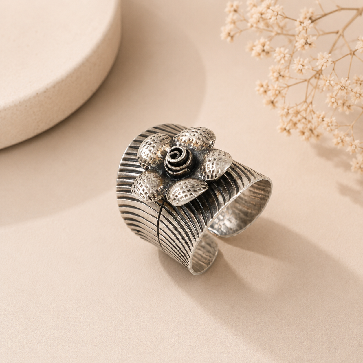 Geetika Handcrafted Floral Silver Ring