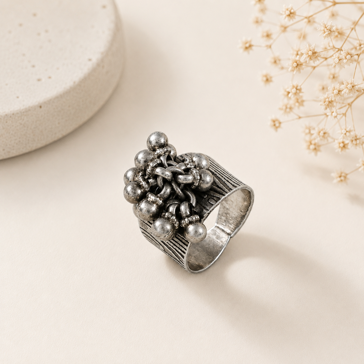 Inaaya Ethnic Jingle Bead Silver Ring