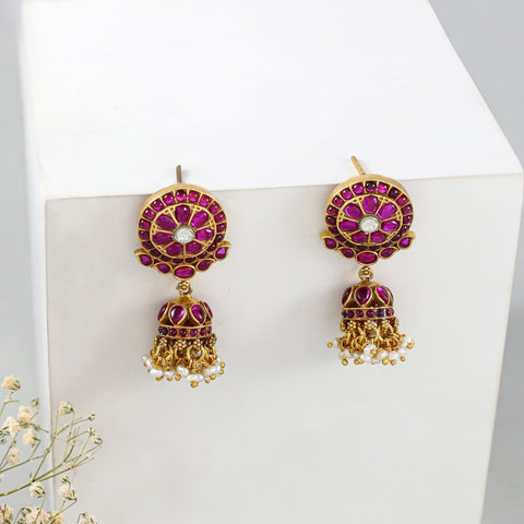 Kumkum Rajwadi Florasl Design Silver Jhumki