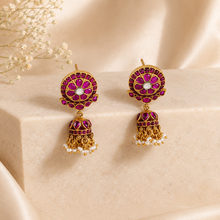 Kumkum Rajwadi Florasl Design Silver Jhumki