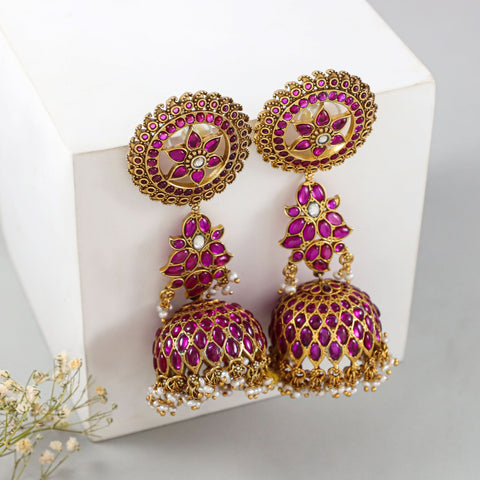 Ziya Pink Aurora Glow Silver Jhumki