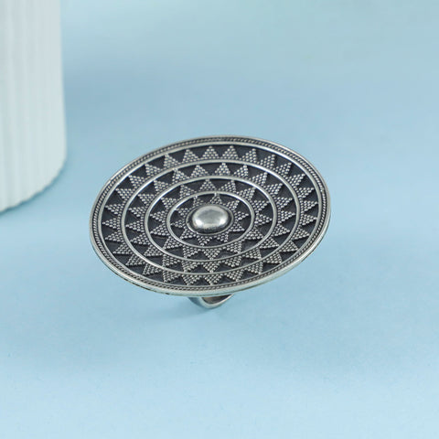 Meher Intricate Ethnic Circular Silver Ring