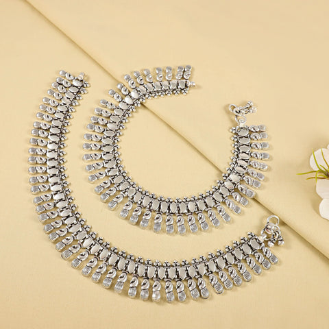 Teena Tribal Silver Anklets