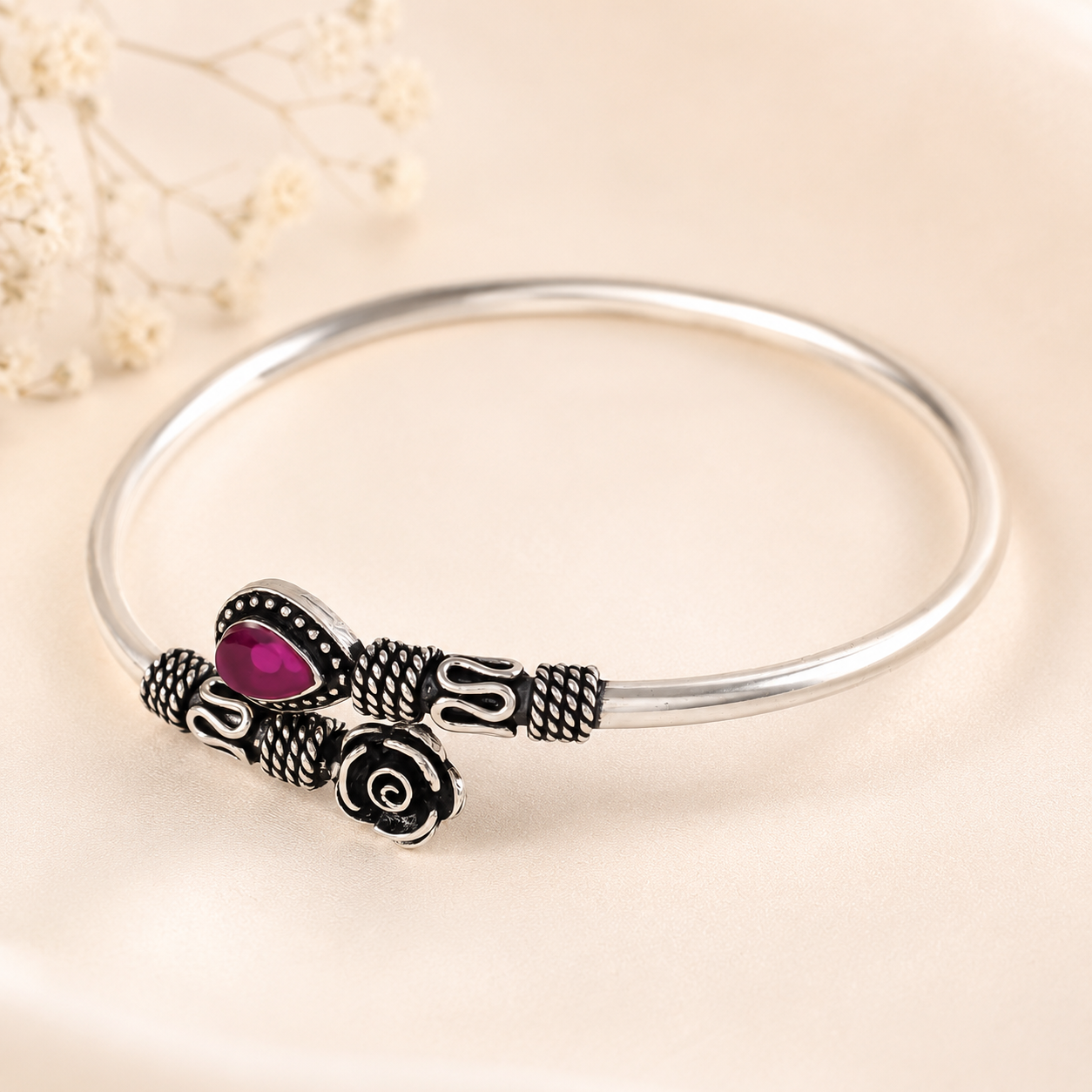 Nikita Ethnic Pink Stone Silver Bracelet