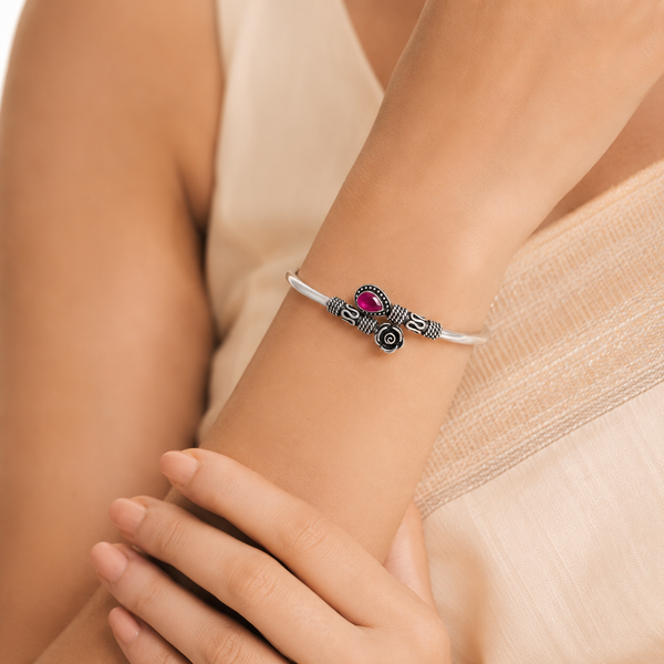 Nikita Ethnic Pink Stone Silver Bracelet