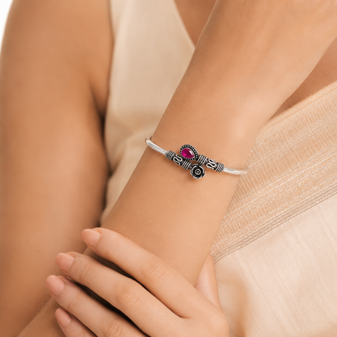 Nikita Ethnic Pink Stone Silver Bracelet