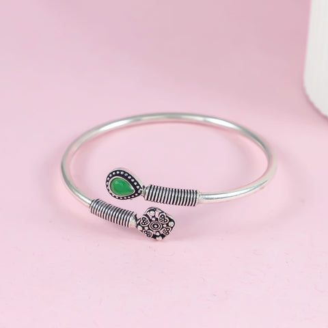 Susmita Ethnic Green Bloom Silver Bracelet