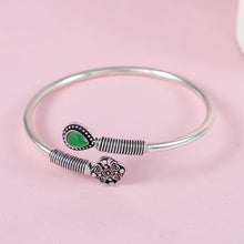 Susmita Ethnic Green Bloom Silver Bracelet