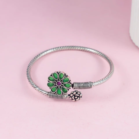 Sonali Floral Green Elegance Silver Bracelet