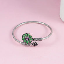 Sonali Floral Green Elegance Silver Bracelet