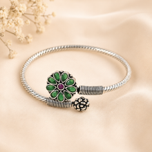 Sonali Floral Green Elegance Silver Bracelet