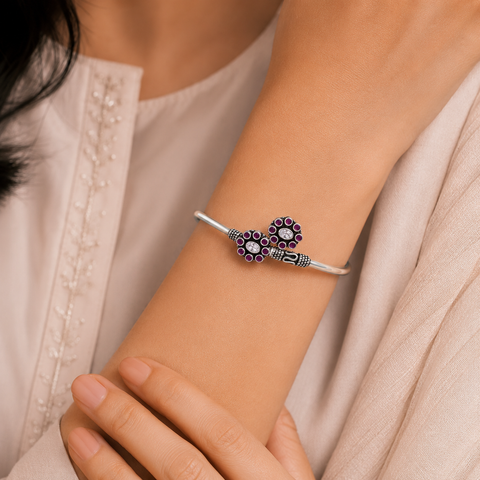 Shreya Timeless Floral Glow Silver Bracele