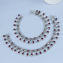 Varsha Classic Ruby Fringe Silver Anklets