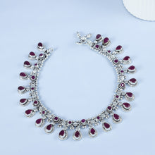 Varsha Classic Ruby Fringe Silver Anklets