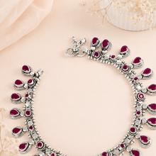 Varsha Classic Ruby Fringe Silver Anklets