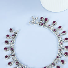Varsha Classic Ruby Fringe Silver Anklets