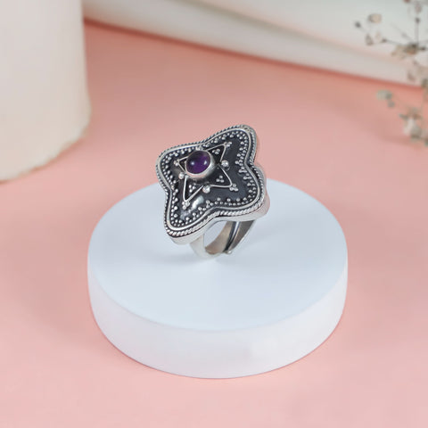 Esha Purple Aura Statement Silver Ring