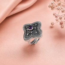 Esha Purple Aura Statement Silver Ring