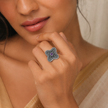 Esha Purple Aura Statement Silver Ring